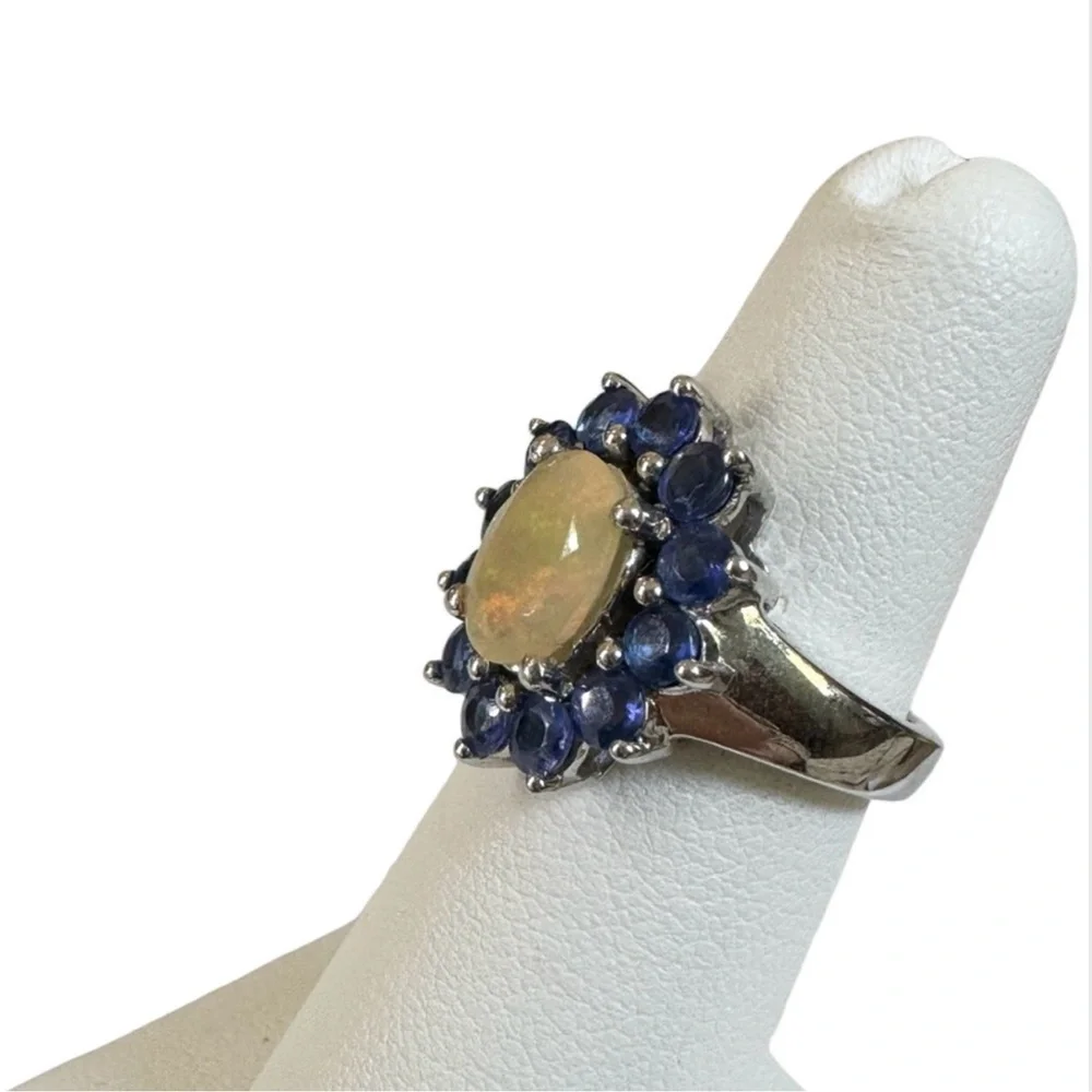 Vintage opal and tanzanite 925 silver ring